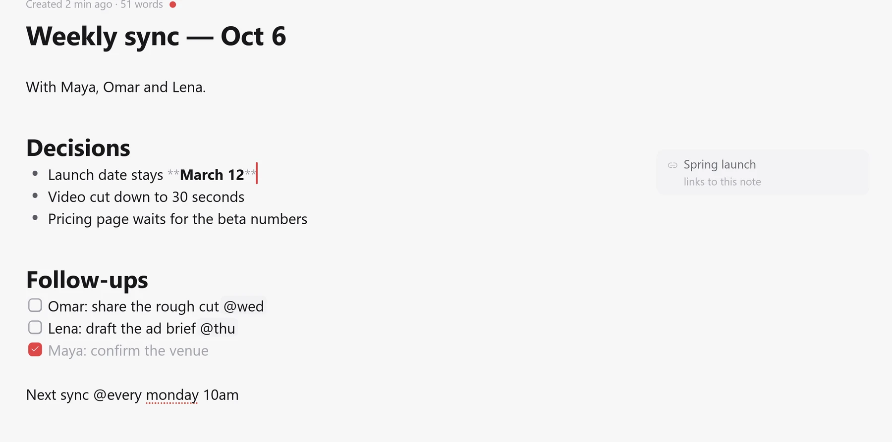 Live Markdown: the bold markers show only where the caret is